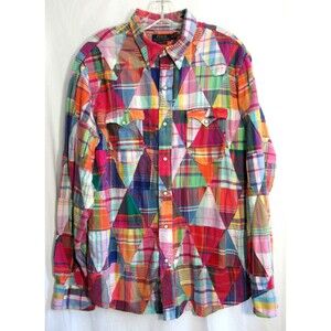 Polo Ralph Lauren Multicolored Indian Madras Triangle Patch Snap Shirt  XL EUC